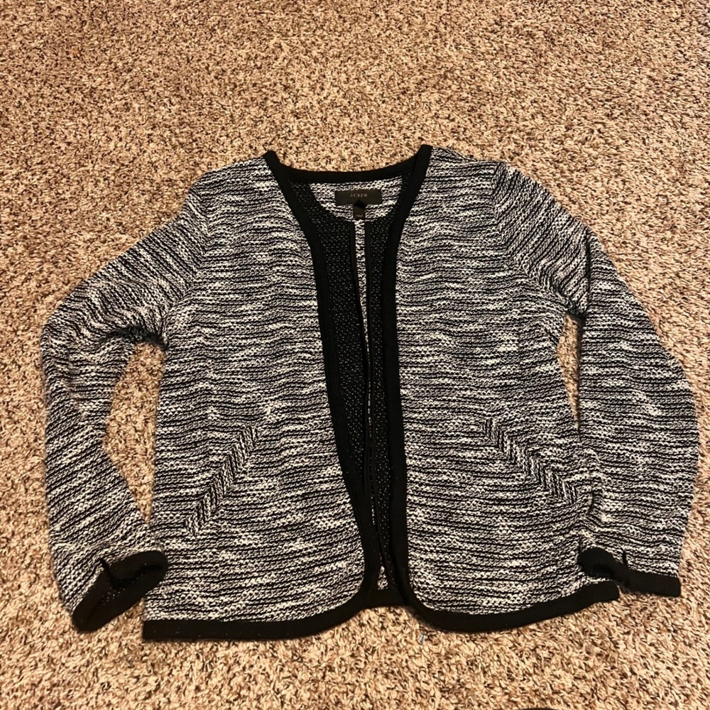 J.Crew Black White Textured Knit Open Front Blazer‎ Jacket - Women's Small